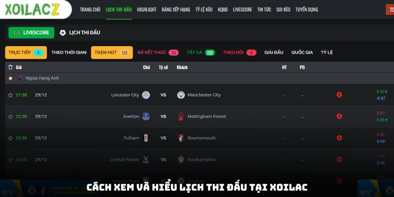 Cách xem và hiểu lịch thi đấu tại xoilac